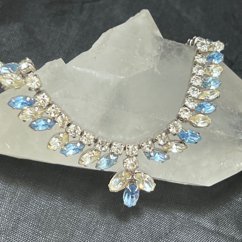 Crystal Drop Necklace with Blue and Champagne Stones